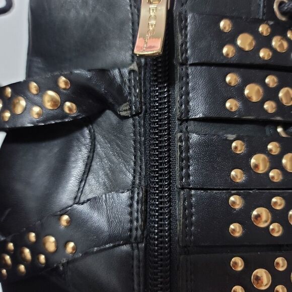 BCBGeneration Larissa Studded Strappy Wedge Lace Up Ankle Boots, Black size 7 - Picture 13 of 13